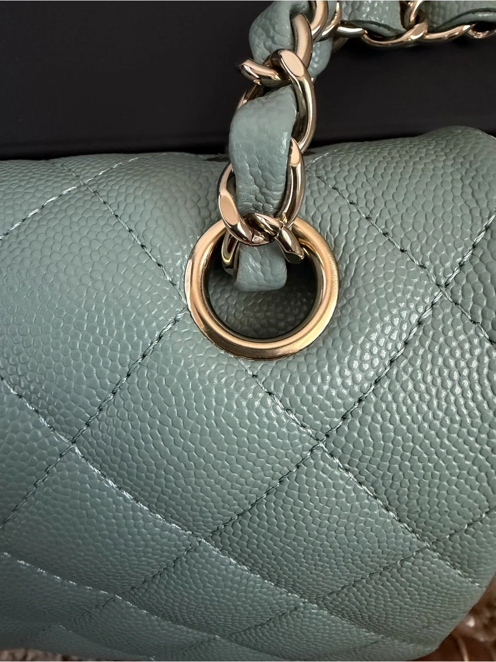 22C CHANEL Medium Classic Flap Light Green with Gold Hardware